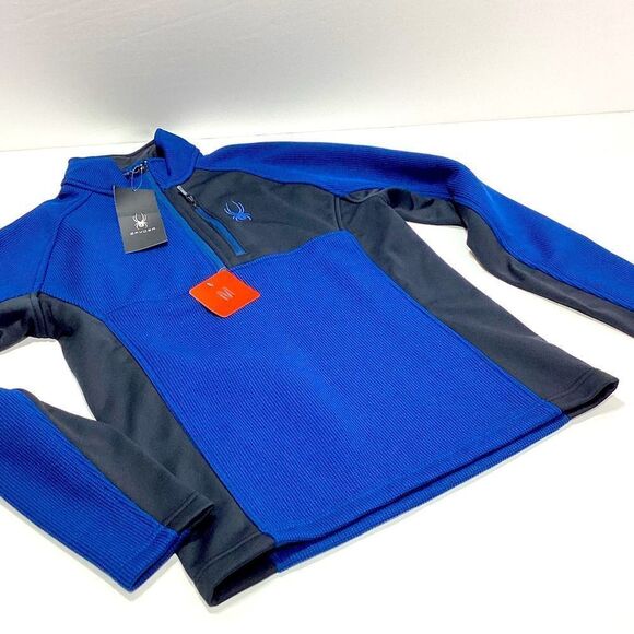 Spyder Jacket Pullover Blue Black Quarter Zip Textured M NWT - Picture 2 of 8